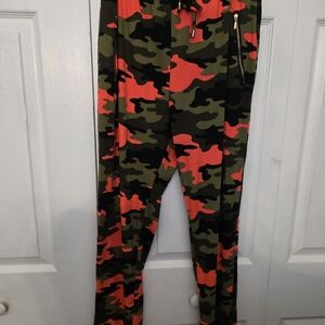 Camouflage Jogger Pants with Orange Accents